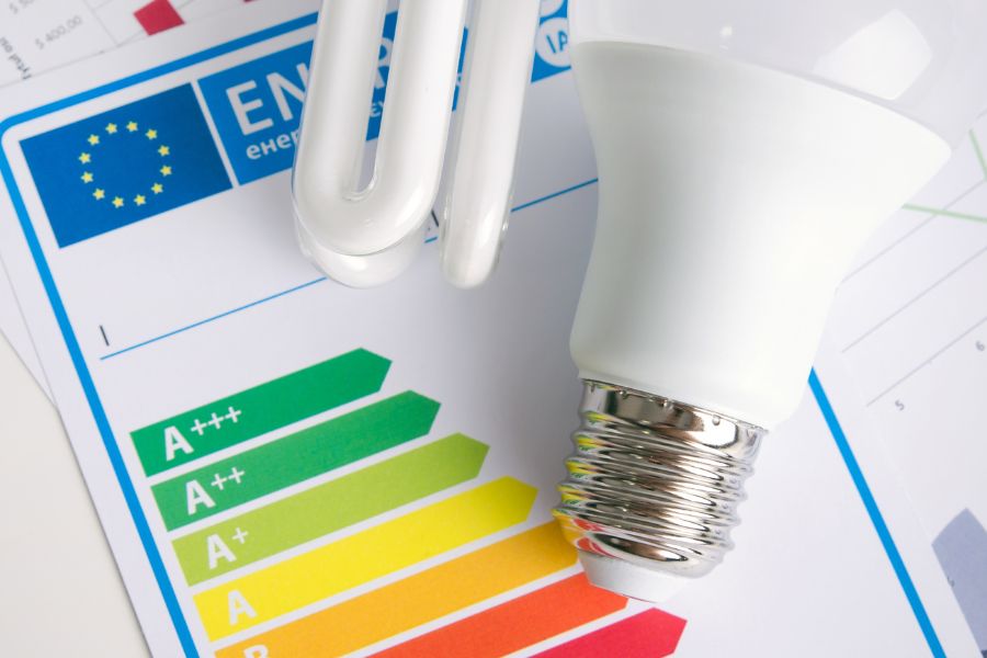 LED light bulb on energy efficient chart
